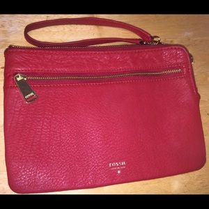 Fossil Red Leather Wristlet Wallet